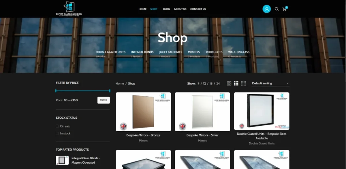 Expert Glazing London Custom E-Commerce Website