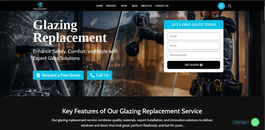 Expert Glazing London website — glazing replacement service banner