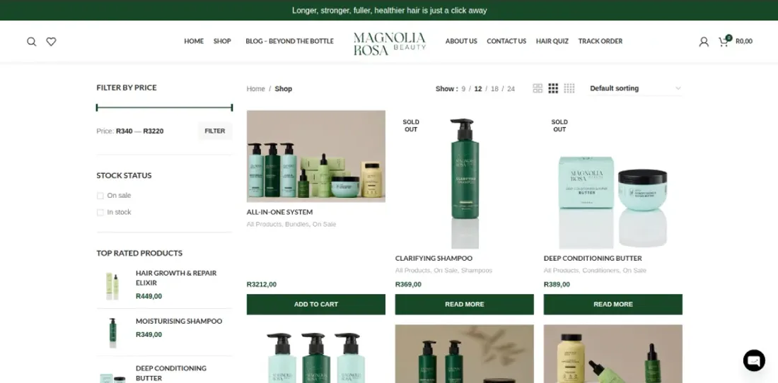 MAGNOLIA ROSA Beauty website — hair care shop grid