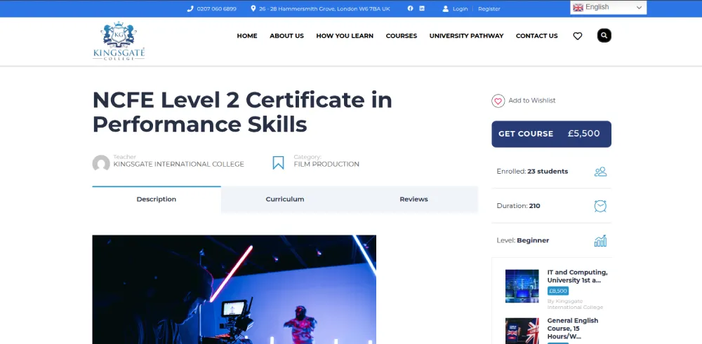 Kingsgate International College website development